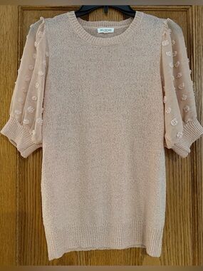 BLU PEPPER SHORT SLEEVE LIGHT PEACH SUMMER SPRING SWEATER SIZE SMALL